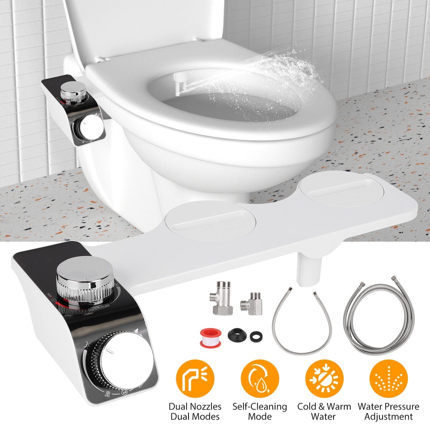 Bidet Attachment Non-Electric Fresh Water Sprayer with Self Cleaning Dual Nozzle __stock:50 Bath refund_fee:1800