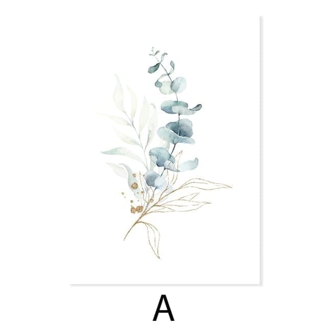 Watercolor Gold Green Leaves Canvas Wall Art