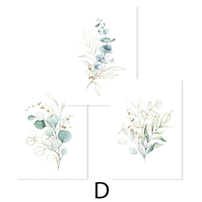 Watercolor Gold Green Leaves Canvas Wall Art