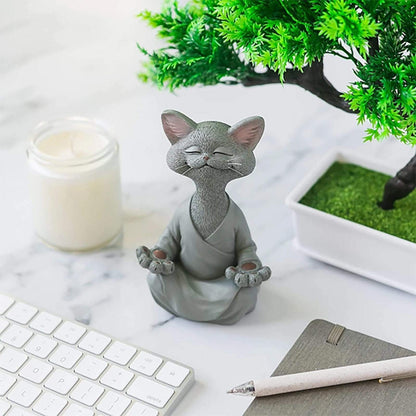 Zen Meditating Buddha Cat Figurine