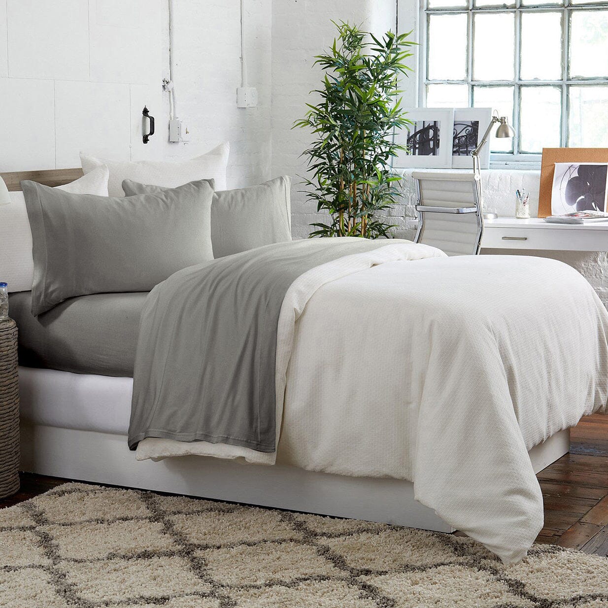 Brooklyn Flat Jersey Knit Sheet Set Gray __label2:BOGO 30% OFF __stock:50 Bedding refund_fee:1200 show-color-swatches