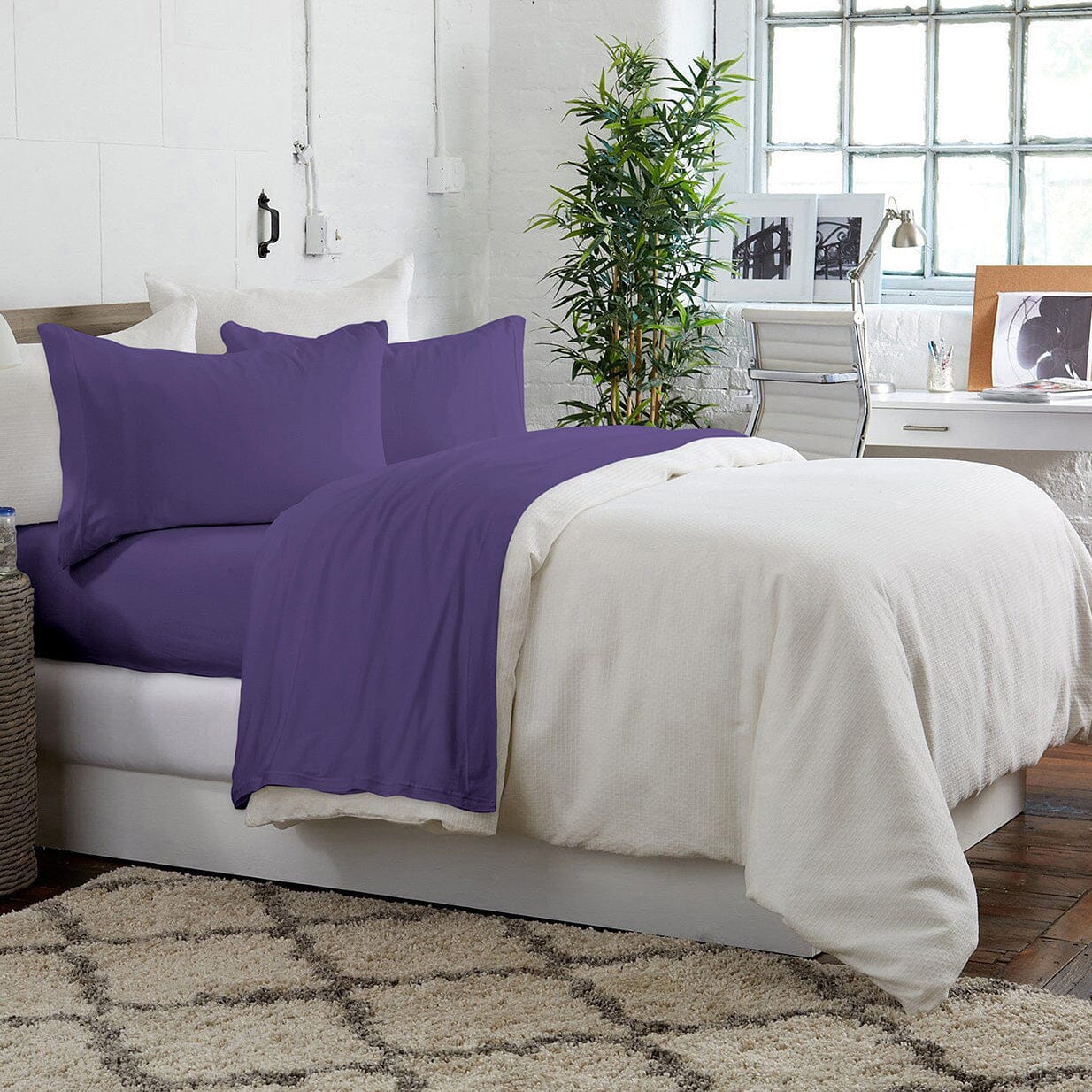 Brooklyn Flat Jersey Knit Sheet Set Violet __label2:BOGO 30% OFF __stock:50 Bedding refund_fee:1200 show-color-swatches