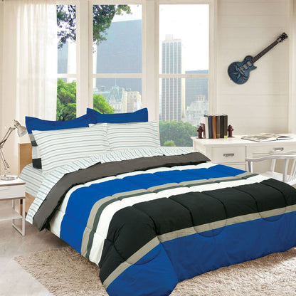 Brooklyn Flat Rugby Stripe Bed-in-a-Bag Set Blue __label2:BOGO 30% OFF __stock:100 Bedding refund_fee:1800