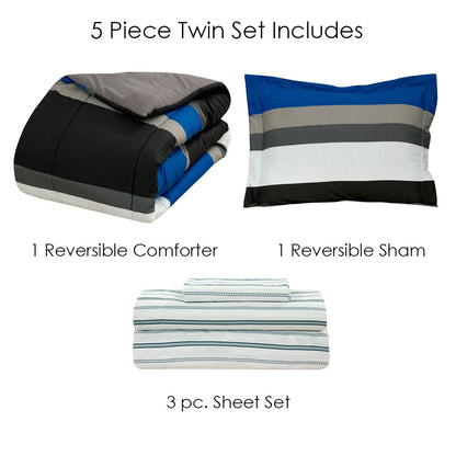 Brooklyn Flat Rugby Stripe Bed-in-a-Bag Set __label2:BOGO 30% OFF __stock:100 Bedding refund_fee:1800