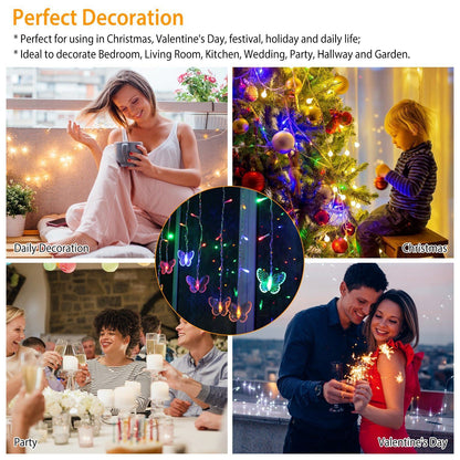 Butterfly Curtain String Lights USB Powered with 8 Modes 96 LED Remote Control __stock:50 Low stock refund_fee:1800 String & Fairy Lights Warranty