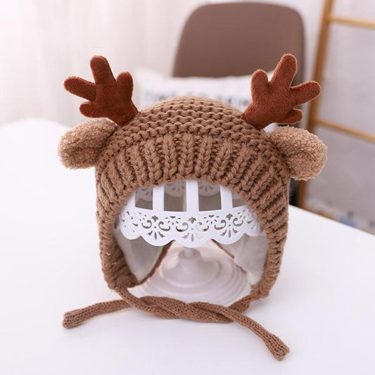 Cartoon Elk Baby Hat Winter Christmas Knitted Coffee __stock:100 Holiday Decor & Apparel refund_fee:800