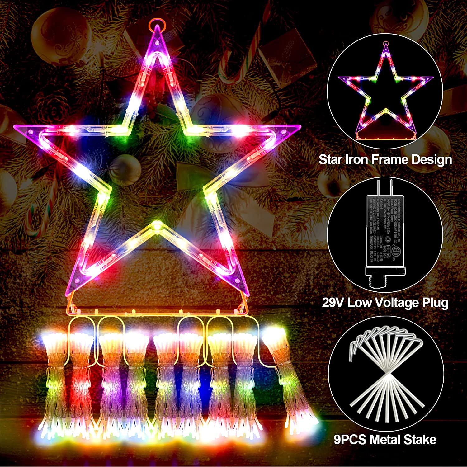 Christmas String Lights with 317 LED Star Hanging Twinkle Fairy Curtain Lights __stock:50 Holiday Decor & Apparel refund_fee:1800 Warranty