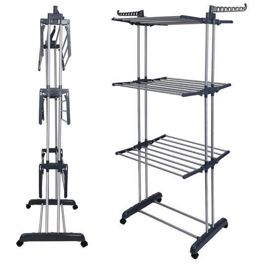 Clothes Drying Rack Rolling Collapsible Laundry Dryer Hanger Stand Rail Closet & Storage refund_fee:1800