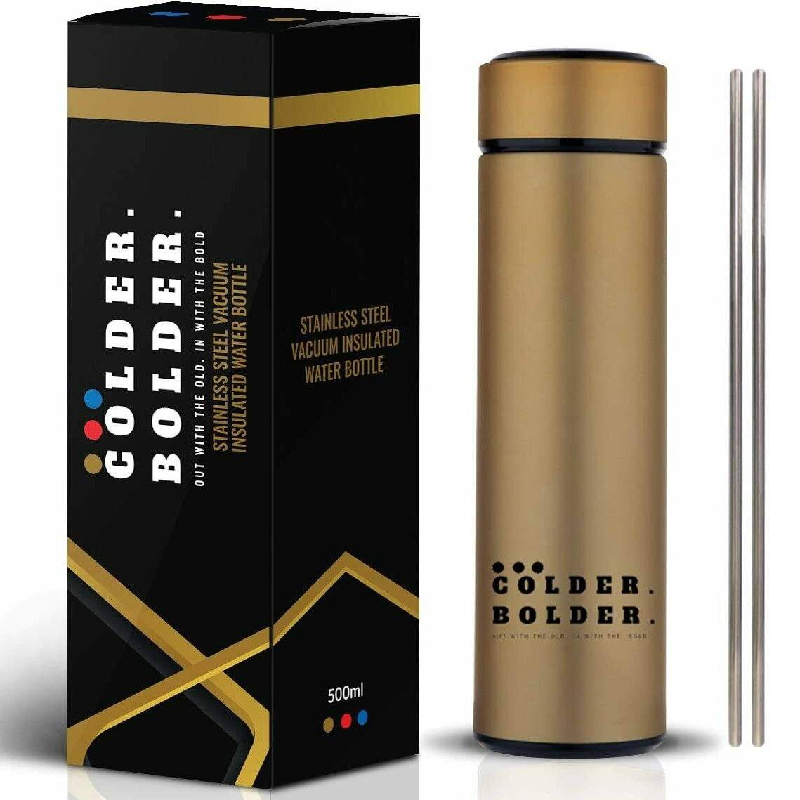 Colder Bolder Stainless Steel Double Wall Vacuum Insulated Reusable Water Bottle Gold __stock:150 Kitchen & Dining Low stock refund_fee:800