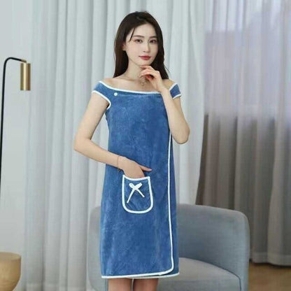 Coral Velvet Bath Towel Skirt Bow Sling Bathrobe Blue __stock:200 Bath refund_fee:800
