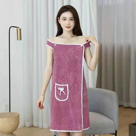 Coral Velvet Bath Towel Skirt Bow Sling Bathrobe Dark Purple __stock:200 Bath refund_fee:800