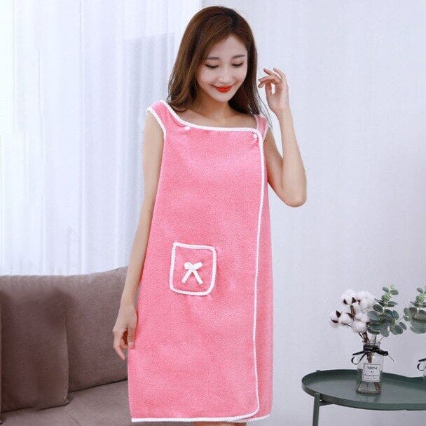 Coral Velvet Bath Towel Skirt Bow Sling Bathrobe Pink __stock:200 Bath refund_fee:800