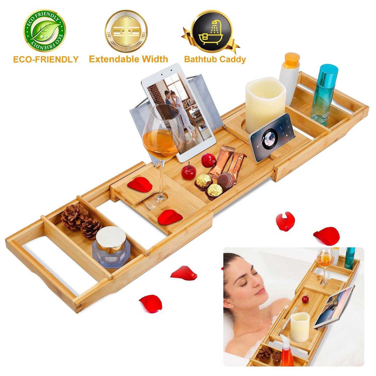 Crafted Bamboo Bath Tray Table Extendable Reading Rack __stock:50 Bath refund_fee:1800