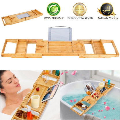 Crafted Bamboo Bath Tray Table Extendable Reading Rack __stock:50 Bath refund_fee:1800