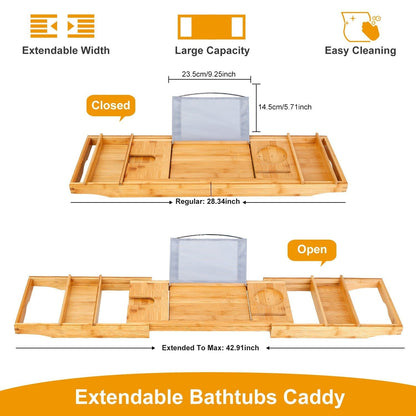 Crafted Bamboo Bath Tray Table Extendable Reading Rack __stock:50 Bath refund_fee:1800