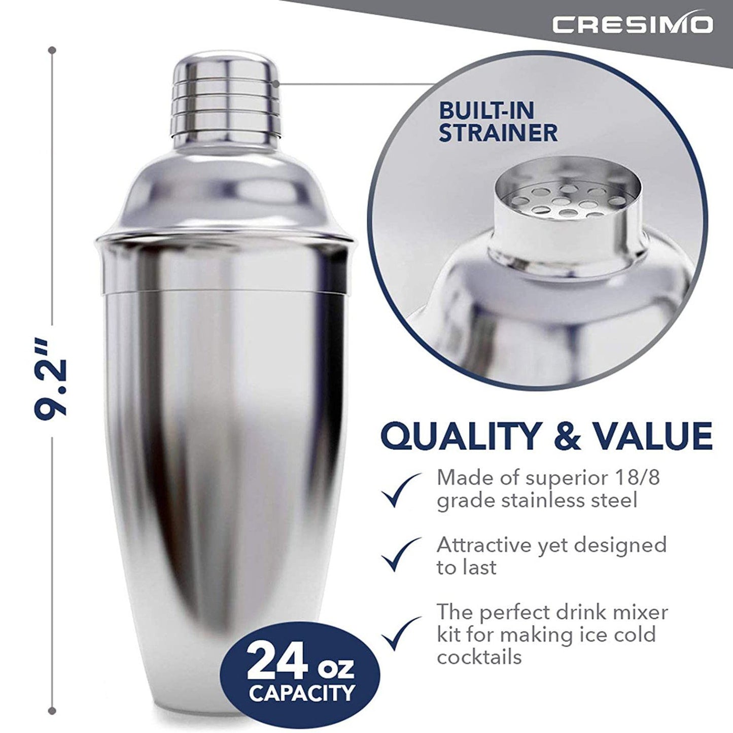 Cresimo 24 Ounce Cocktail Shaker Bar Set __stock:200 Kitchen & Dining refund_fee:1200