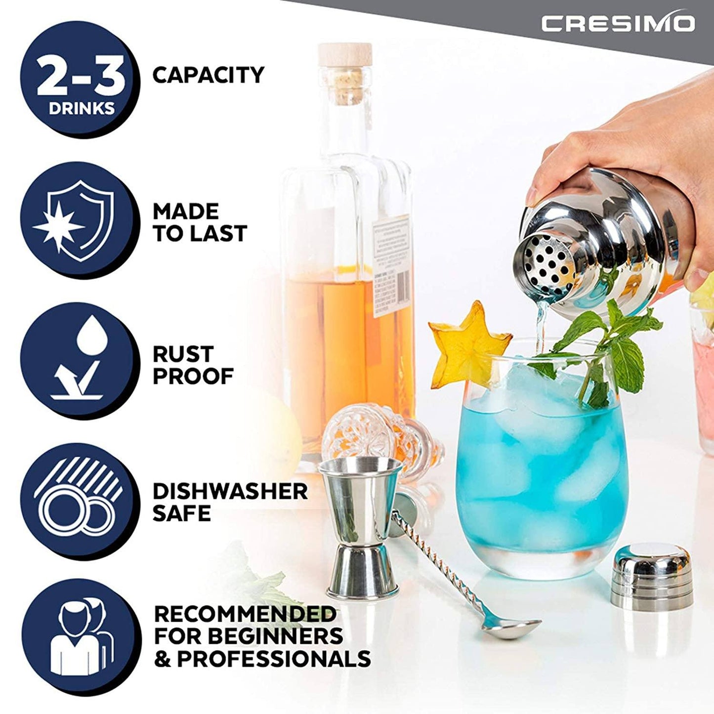 Cresimo 24 Ounce Cocktail Shaker Bar Set __stock:200 Kitchen & Dining refund_fee:1200