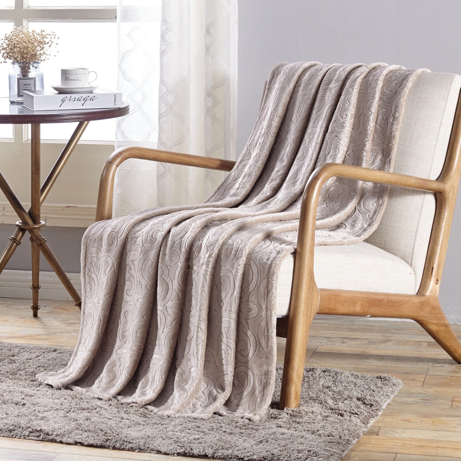 Dama Flannel Fleece Blanket Ivory Bedding refund_fee:1200