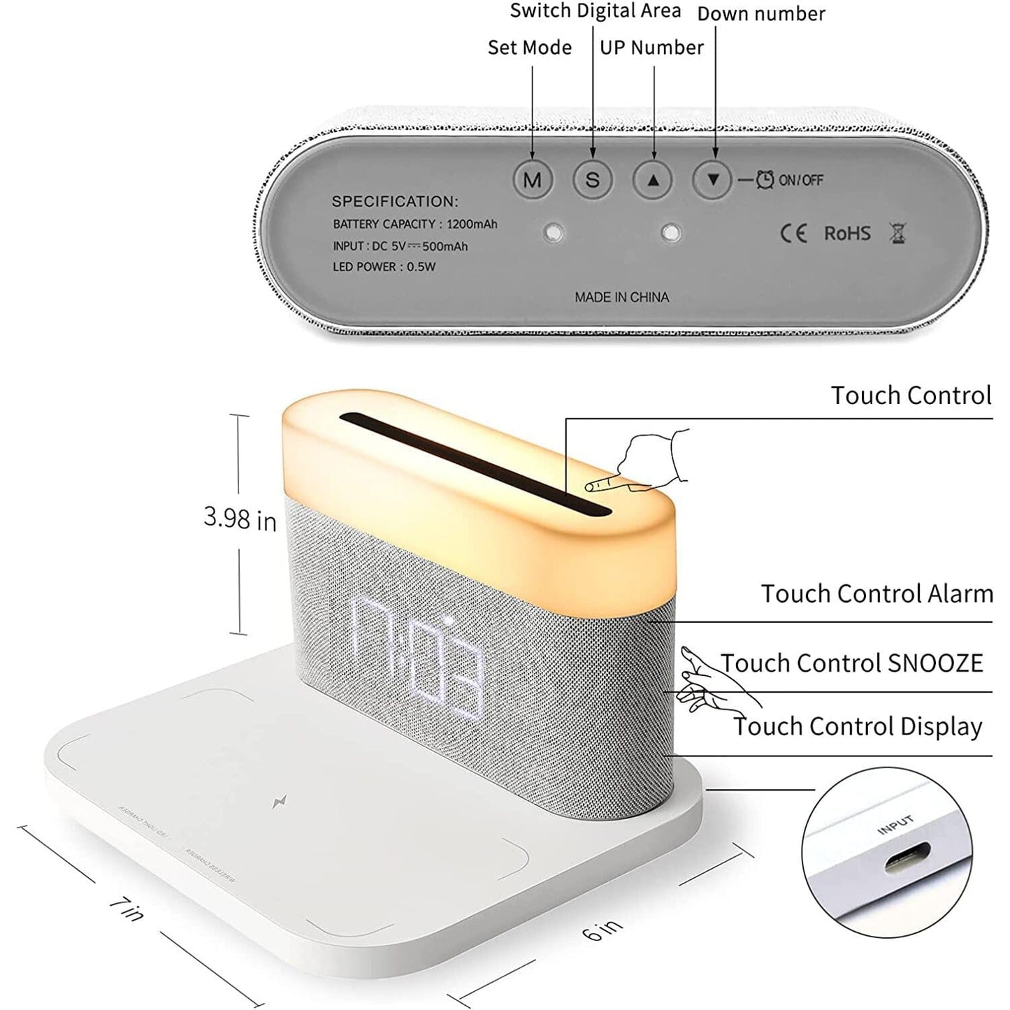 Digital Alarm Clock with Wireless Charging __stock:200 Household Appliances refund_fee:1800 Warranty