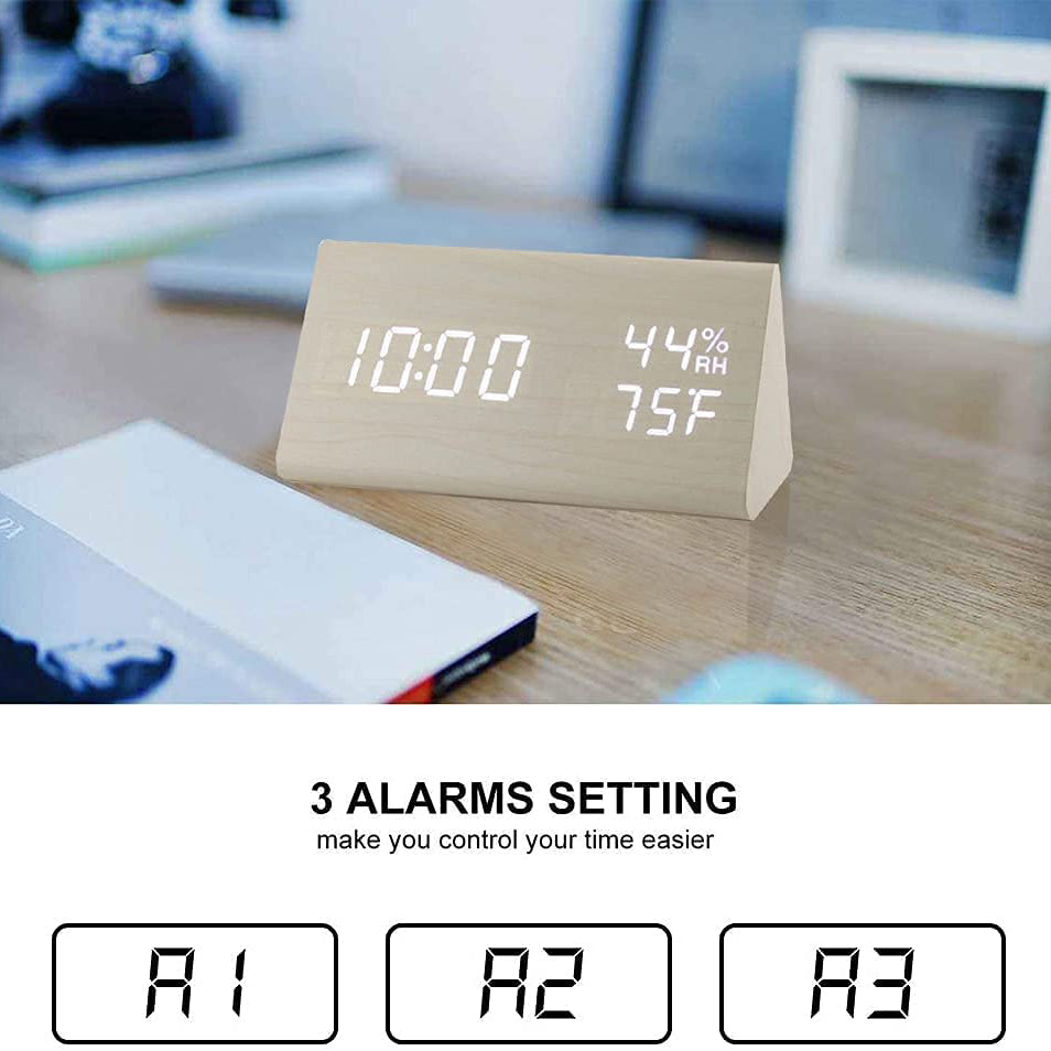 Digital Alarm Clock with Wooden Electronic LED Time Display __stock:200 Household Appliances refund_fee:1200 Warranty