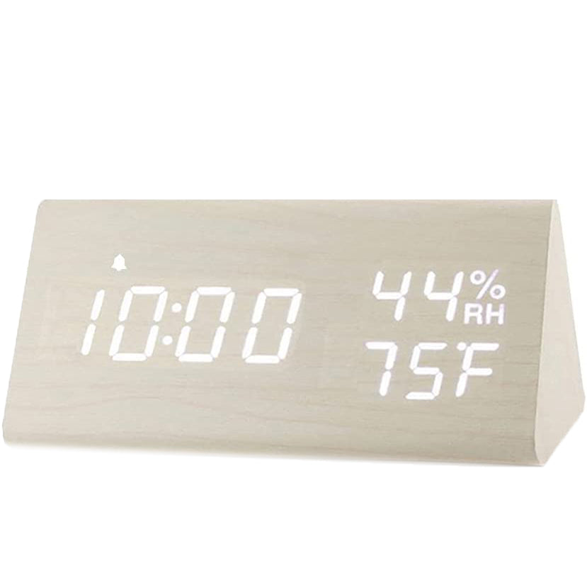 Digital Alarm Clock with Wooden Electronic LED Time Display White __stock:200 Household Appliances refund_fee:1200 Warranty