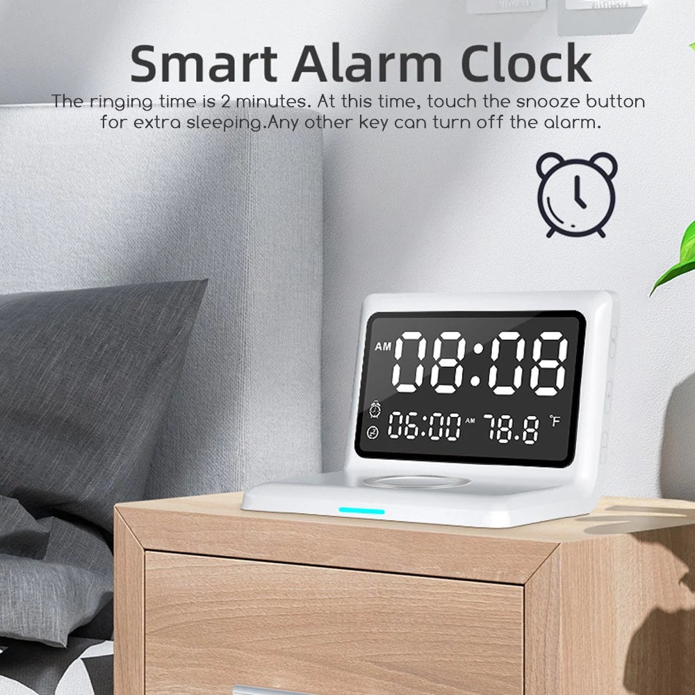 Digital Mirror Clock Wireless Charging Alarm Clock __stock:200 Household Appliances refund_fee:1200 Warranty