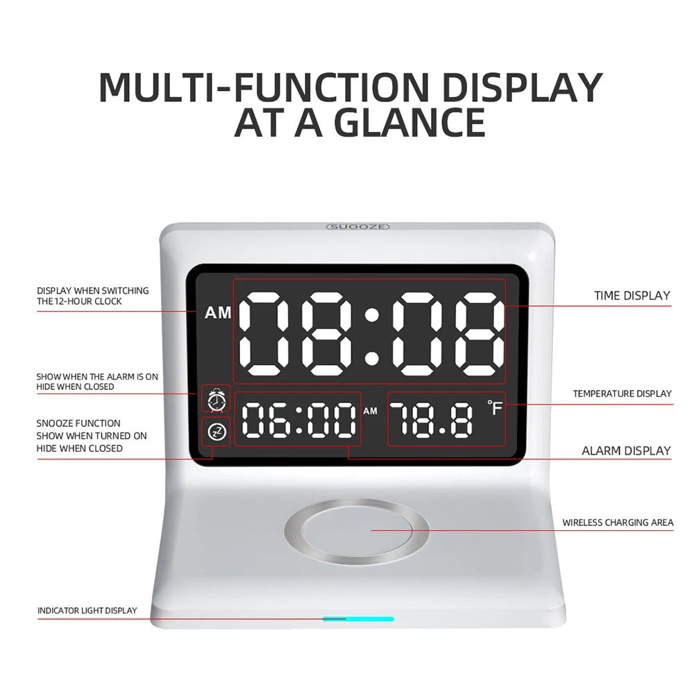 Digital Mirror Clock Wireless Charging Alarm Clock __stock:200 Household Appliances refund_fee:1200 Warranty