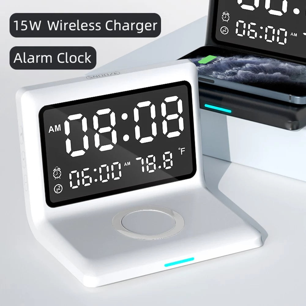 Digital Mirror Clock Wireless Charging Alarm Clock __stock:200 Household Appliances refund_fee:1200 Warranty