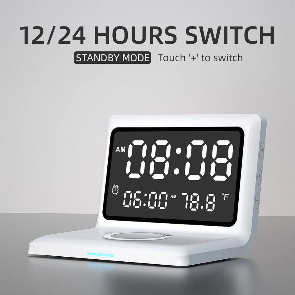 Digital Mirror Clock Wireless Charging Alarm Clock __stock:200 Household Appliances refund_fee:1200 Warranty