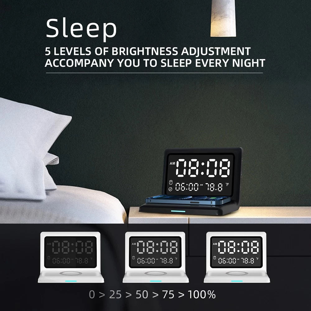 Digital Mirror Clock Wireless Charging Alarm Clock __stock:200 Household Appliances refund_fee:1200 Warranty