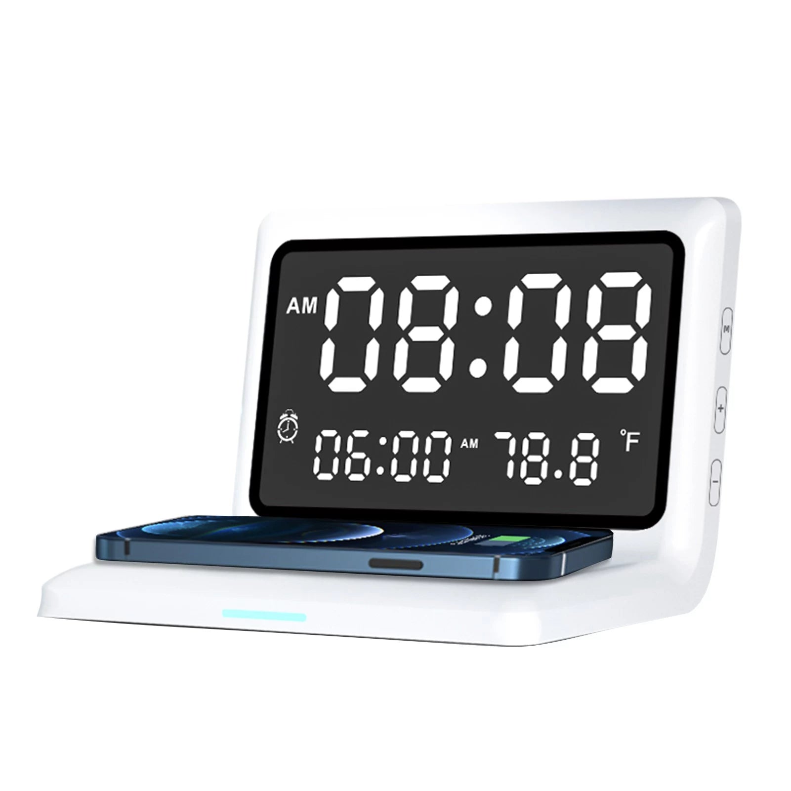 Digital Mirror Clock Wireless Charging Alarm Clock White __stock:200 Household Appliances refund_fee:1200 Warranty