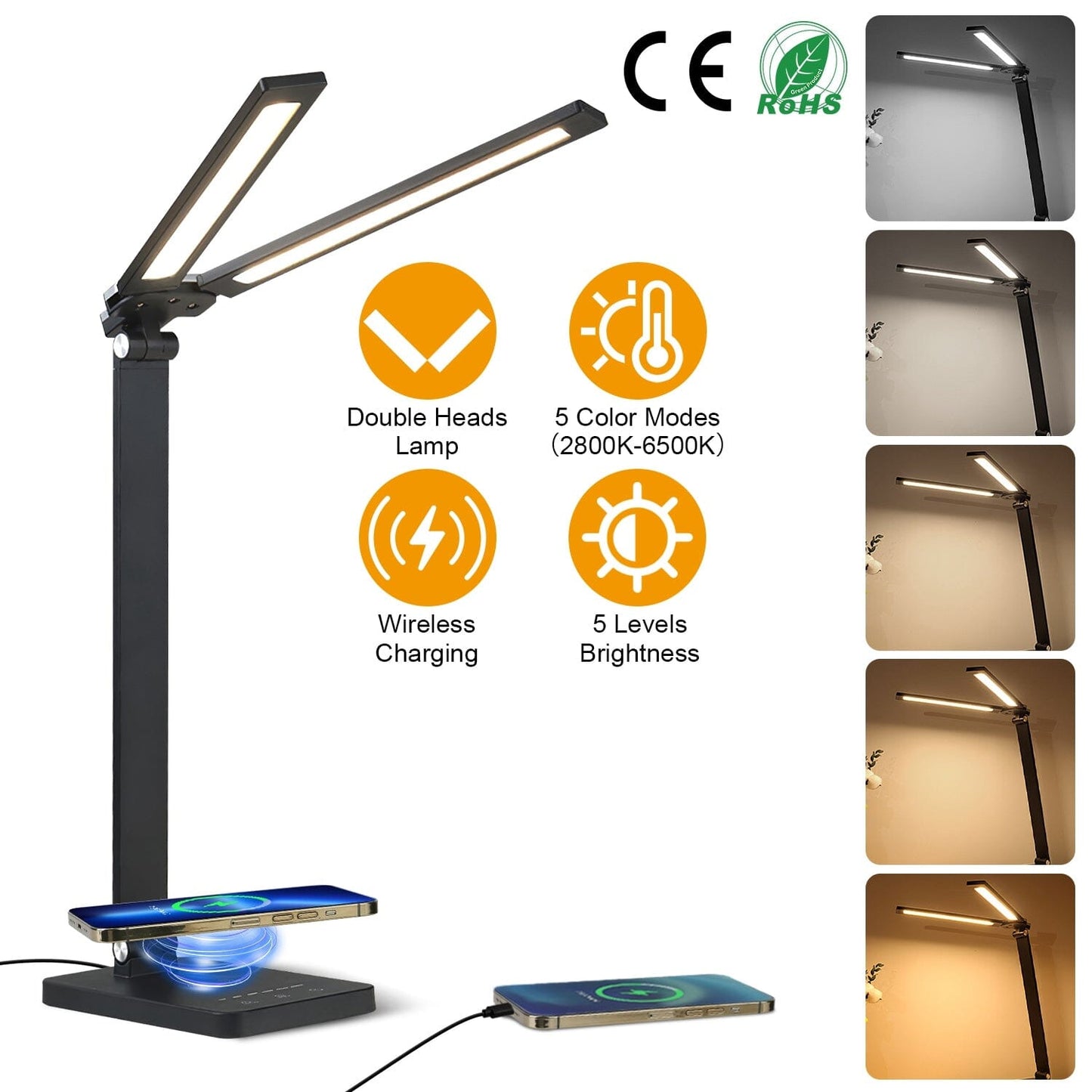 Double Head Desk Lamp with Wireless Charging USB Port __stock:50 Indoor Lighting refund_fee:1800 Warranty