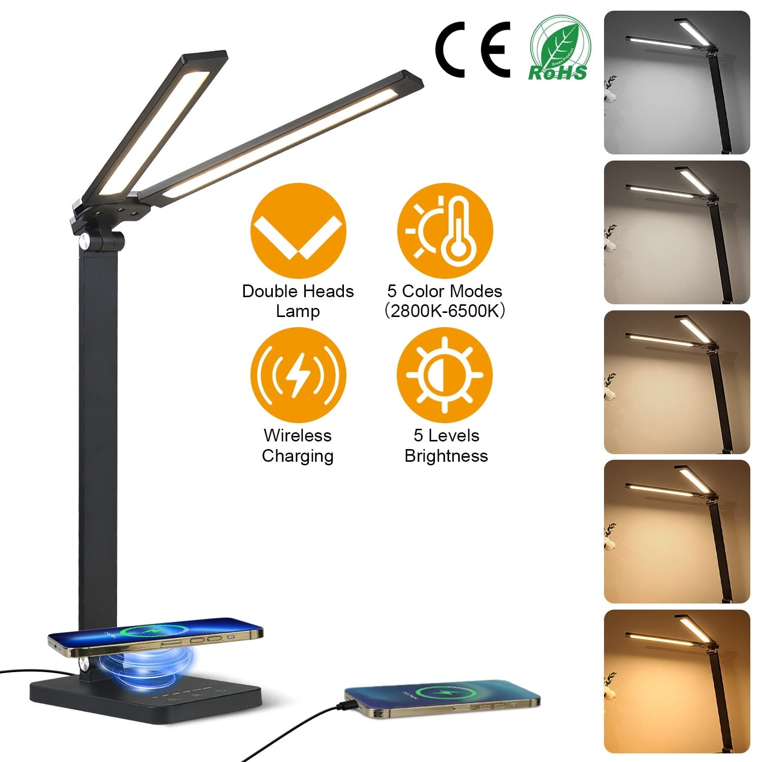 Double Head Desk Lamp with Wireless Charging USB Port __stock:50 Indoor Lighting refund_fee:1800 Warranty