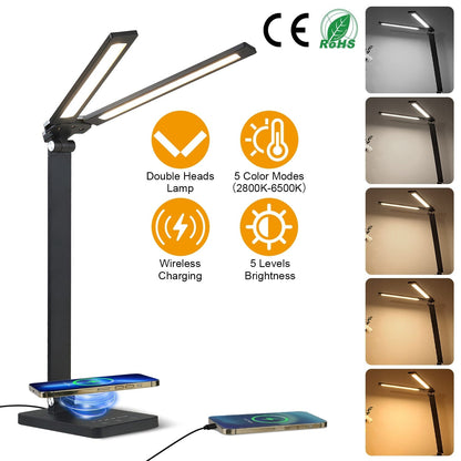 Double Head Desk Lamp with Wireless Charging USB Port __stock:50 Indoor Lighting refund_fee:1800 Warranty