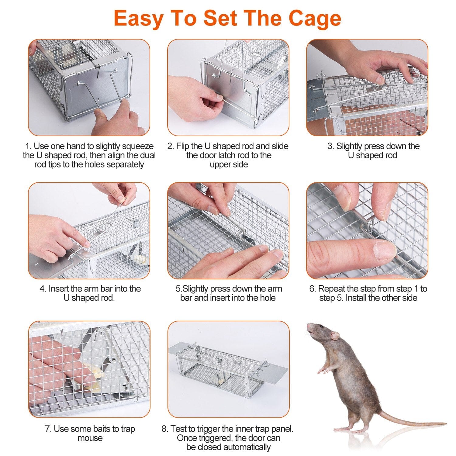 Dual Door Rat Trap Cage Humane with 2 Detachable U Shape Rod __stock:100 Low stock Pest Control refund_fee:1200 Warranty