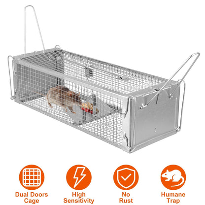 Dual Door Rat Trap Cage Humane with 2 Detachable U Shape Rod __stock:100 Low stock Pest Control refund_fee:1200 Warranty