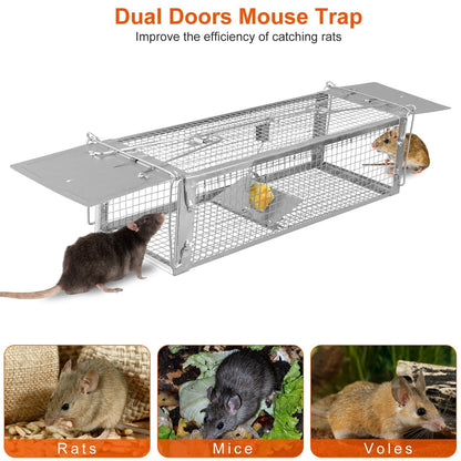 Dual Door Rat Trap Cage Humane with 2 Detachable U Shape Rod __stock:100 Low stock Pest Control refund_fee:1200 Warranty