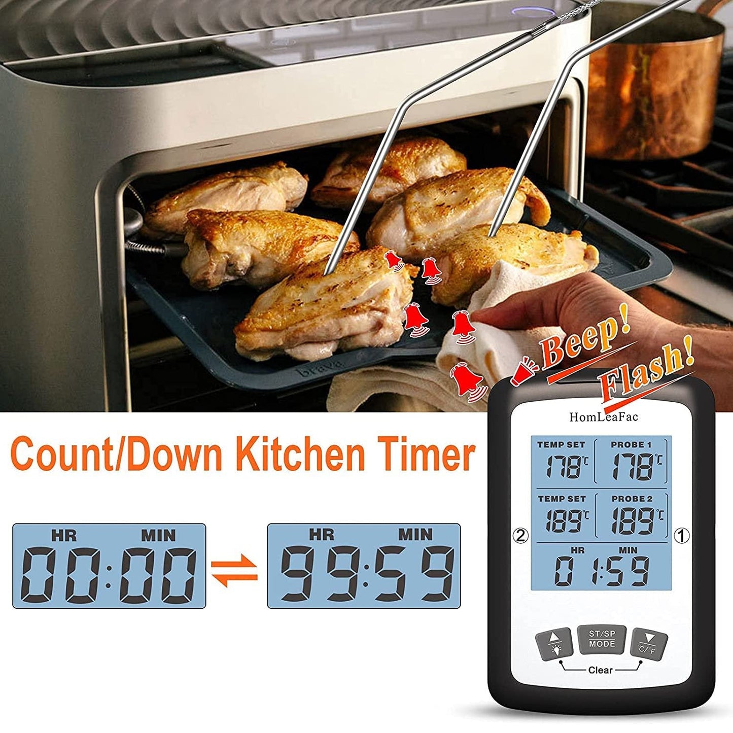 Dual Probe Digital Instant Read Food Thermometer __stock:150 Kitchen & Dining refund_fee:1200 Warranty