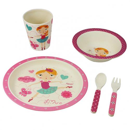 EcoBamboo Kids Dinnerware Set Ballerina __stock:100 Kitchen & Dining refund_fee:800