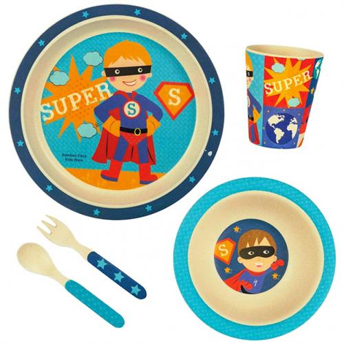 EcoBamboo Kids Dinnerware Set SuperHero __stock:100 Kitchen & Dining refund_fee:800