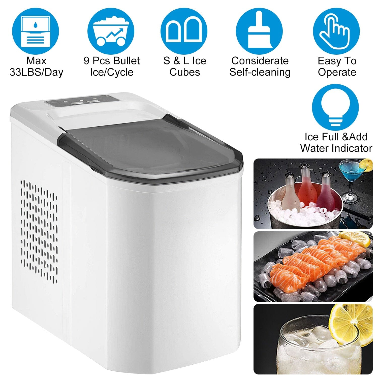 Electric Countertop Ice Make with Ice Scoop Basket Self Cleaning __stock:50 Kitchen & Dining Low stock refund_fee:2800 Warranty