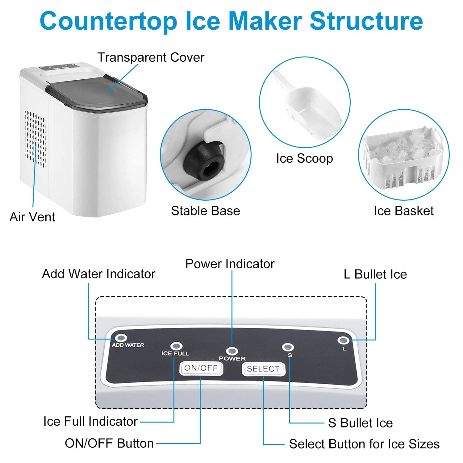 Electric Countertop Ice Make with Ice Scoop Basket Self Cleaning __stock:50 Kitchen & Dining Low stock refund_fee:2800 Warranty