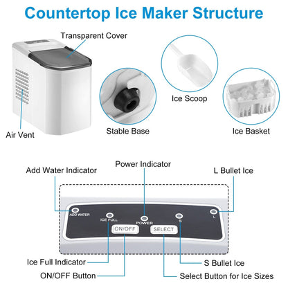 Electric Countertop Ice Make with Ice Scoop Basket Self Cleaning __stock:50 Kitchen & Dining Low stock refund_fee:2800 Warranty