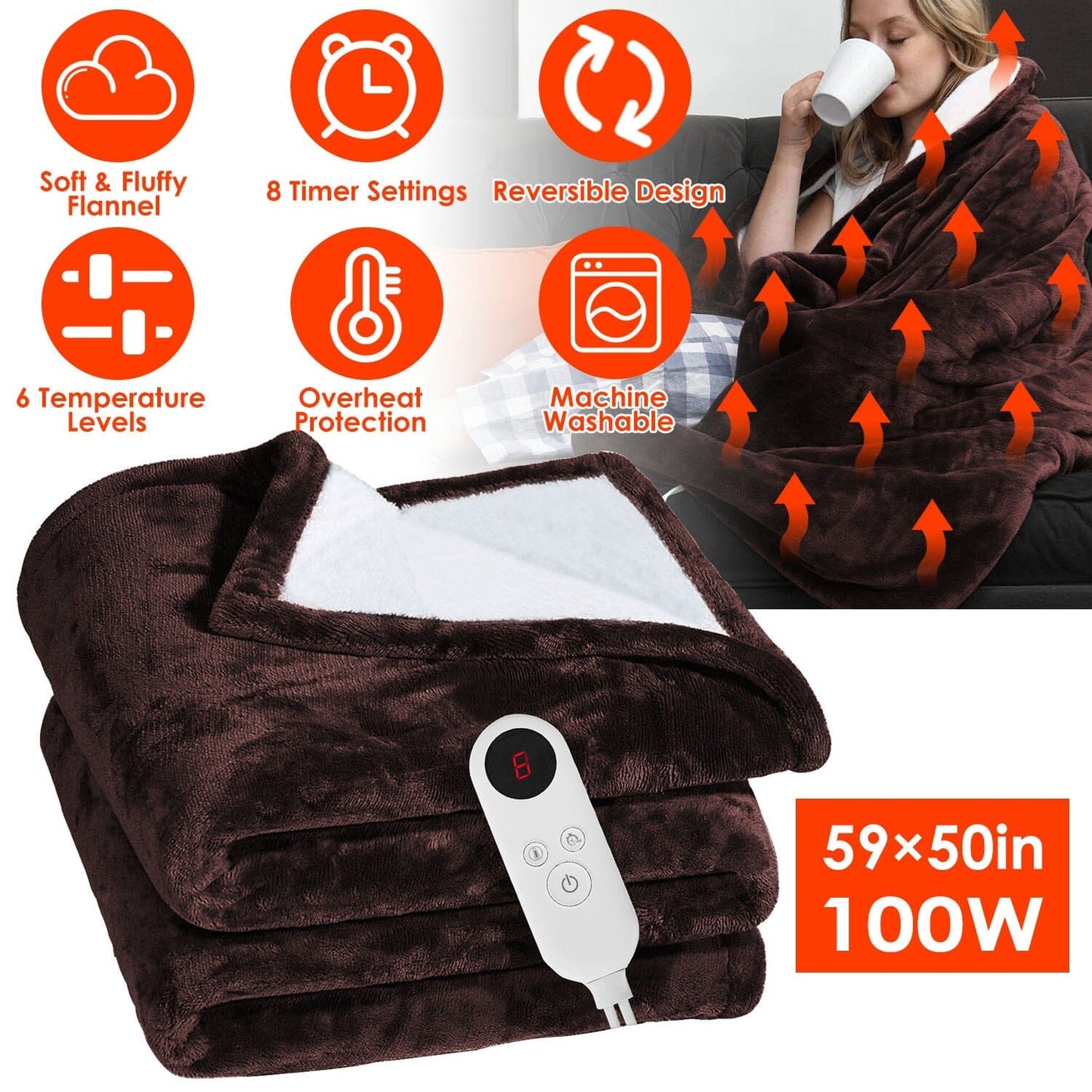 Electric Heated Flannel Throw Blanket __label2:BOGO 30% OFF __stock:50 Bedding Low stock refund_fee:1800