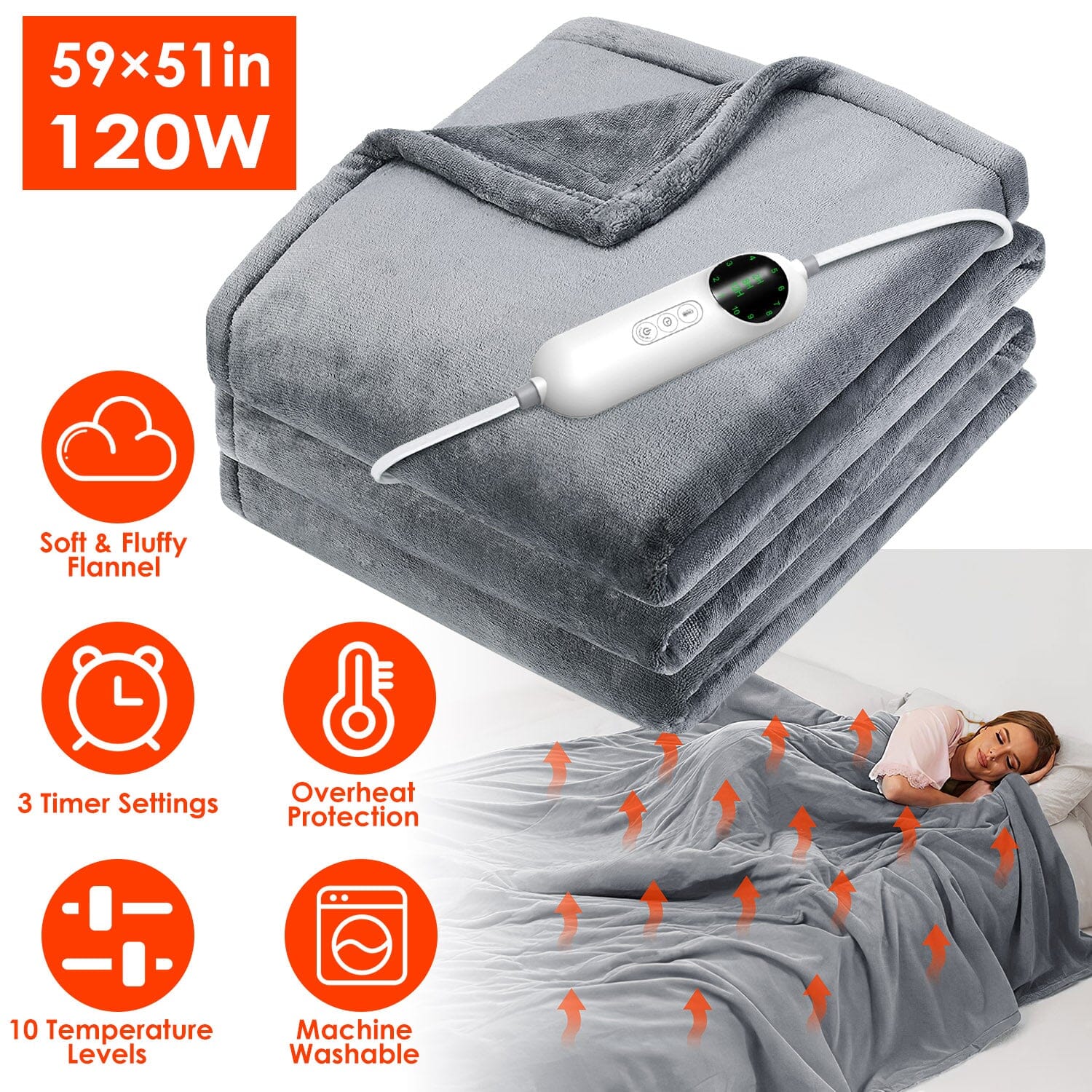 Electric Heated Throw Flannel Heated Blanket __label2:BOGO 30% OFF __stock:50 Bedding refund_fee:2200