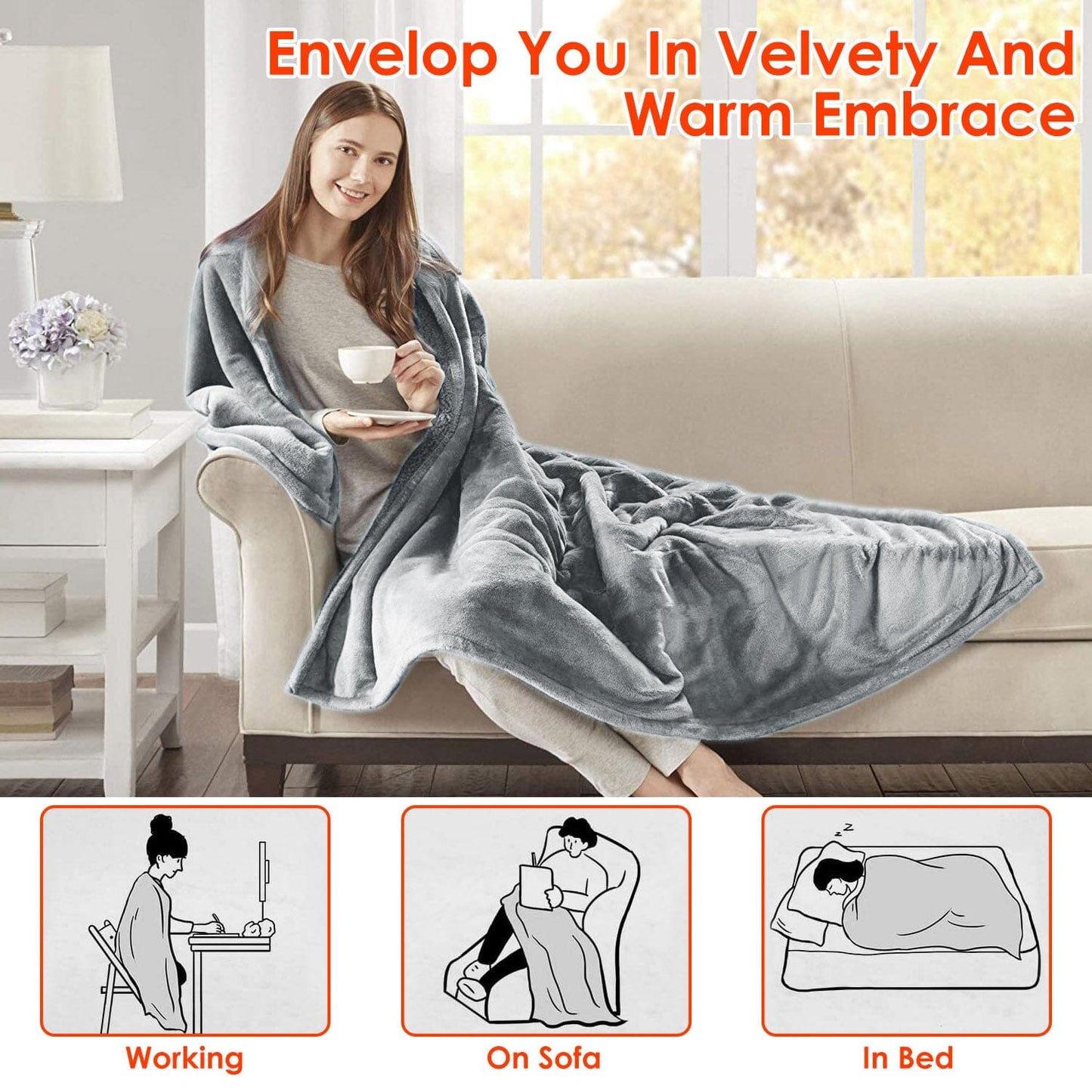 Electric Heated Throw Flannel Heated Blanket __label2:BOGO 30% OFF __stock:50 Bedding refund_fee:2200