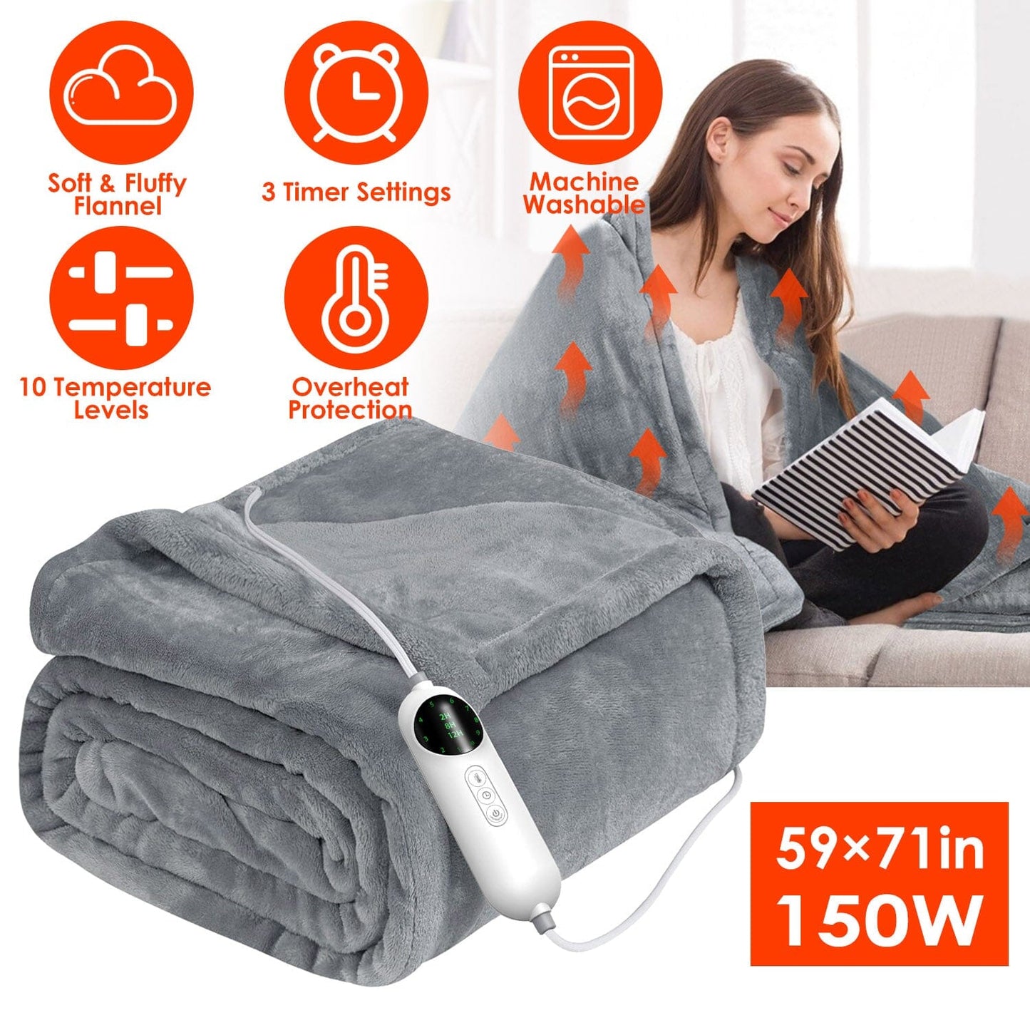 Electric Heated Throw Flannel Heated Blanket __label2:BOGO 30% OFF __stock:50 Bedding refund_fee:2200