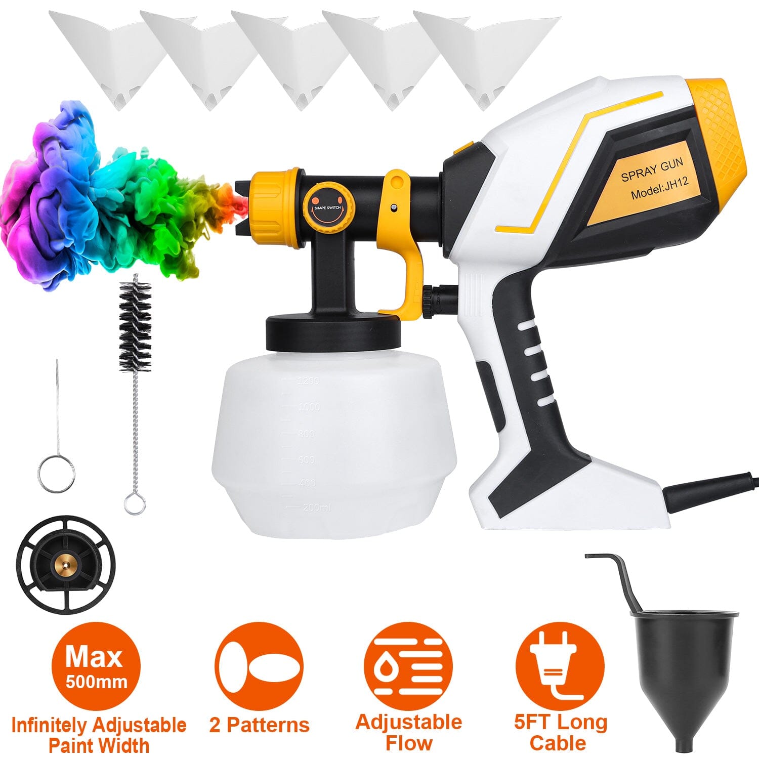 Electric Paint Sprayer HVLP with Different Spray Patterns 1200ML Detachable Container __stock:50 Home Improvement Low stock refund_fee:1800 Warranty