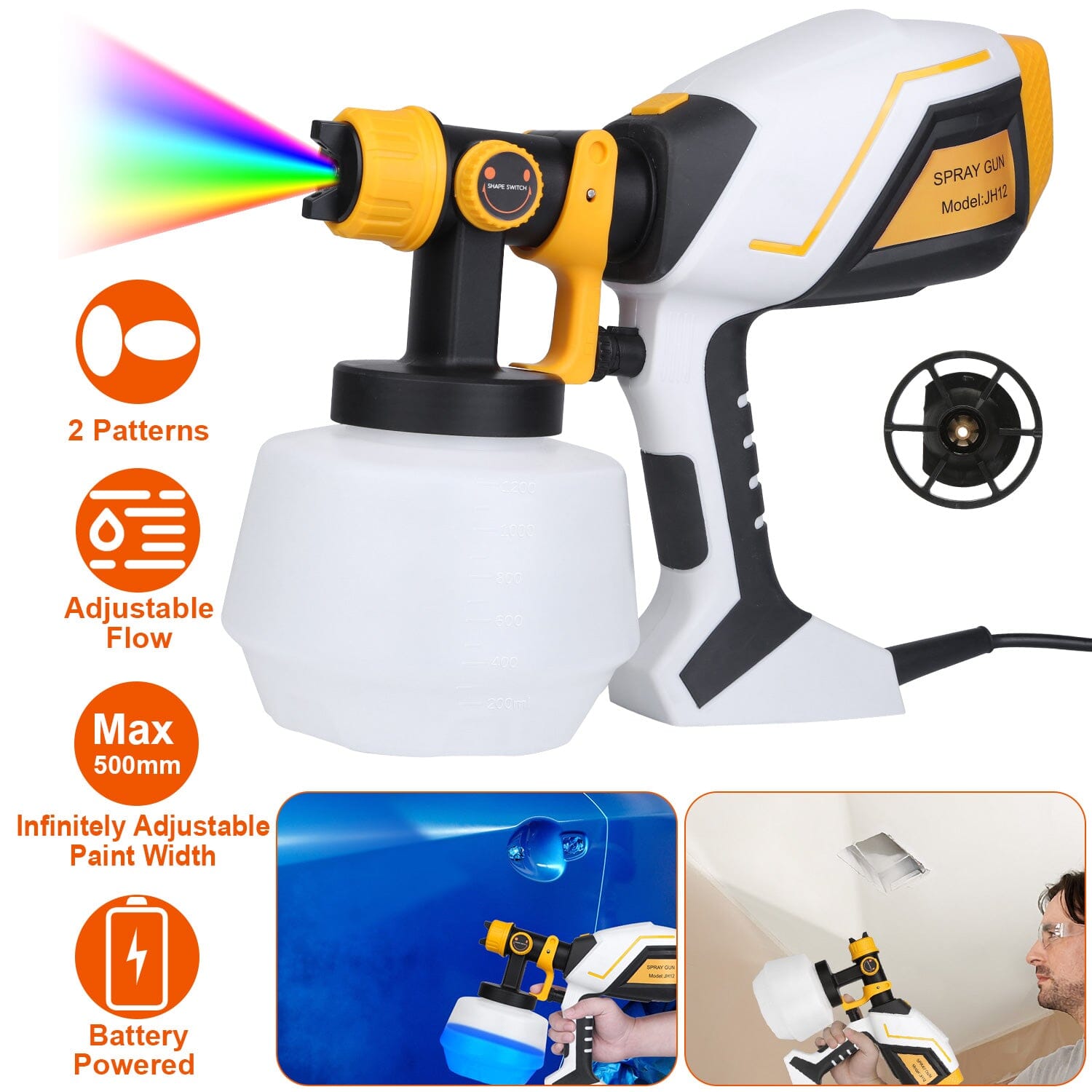 Electric Paint Sprayer HVLP with Different Spray Patterns 1200ML Detachable Container __stock:50 Home Improvement Low stock refund_fee:1800 Warranty