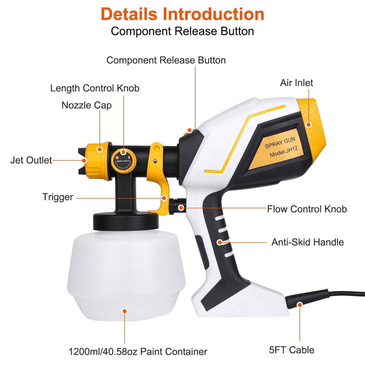 Electric Paint Sprayer HVLP with Different Spray Patterns 1200ML Detachable Container __stock:50 Home Improvement Low stock refund_fee:1800 Warranty